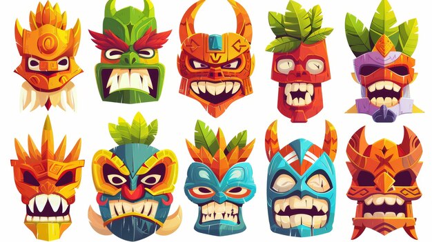 写真 ティキ・マスク (tiki masks) 木製のトーテム (totems) ハワイ・ポリネシア (hawaiian polynesia)