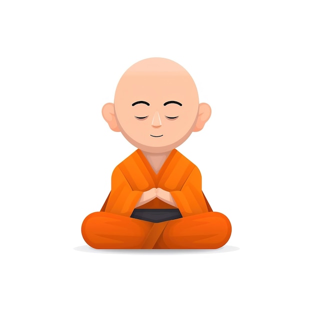 Photo cartoon monk sitting in a lotus position.