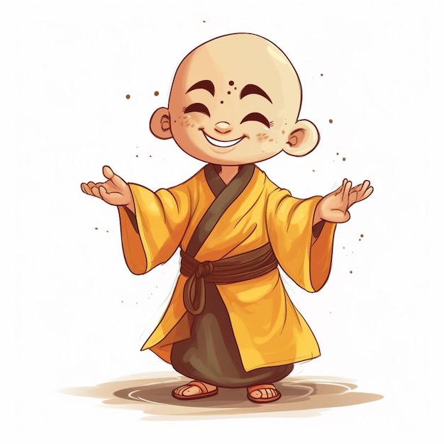 Photo cartoon monk with open arms and a smile generative ai