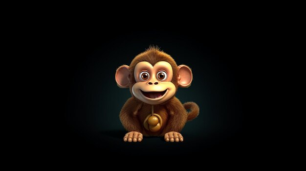 cartoon monkey on black background 3d illustration made by generative AI