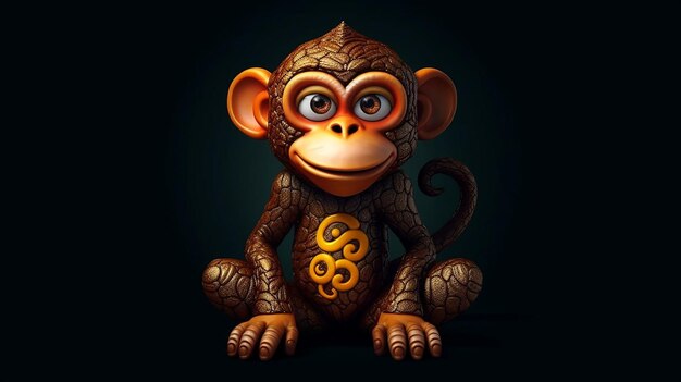 생성 AI로 만든 검정색 배경 3d 그림의 만화 원숭이