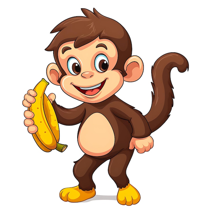 Photo cartoon monkey holding a banana and giving a thumbs up