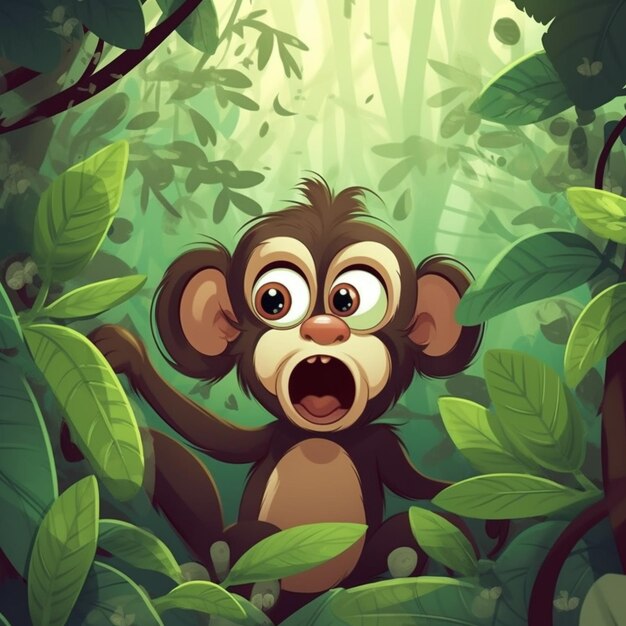 Cartoon monkey in the jungle with open mouth generative ai