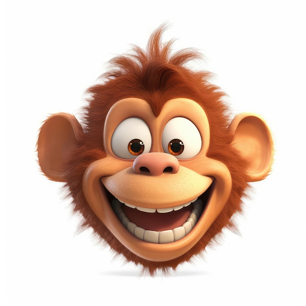 흰색 배경에 만화 원숭이 마스코트 웃는 얼굴