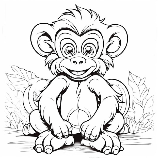 a cartoon monkey sitting on the ground with its hands on his chest generative ai