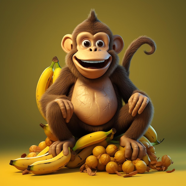 A cartoon monkey sitting on a pile of bananas