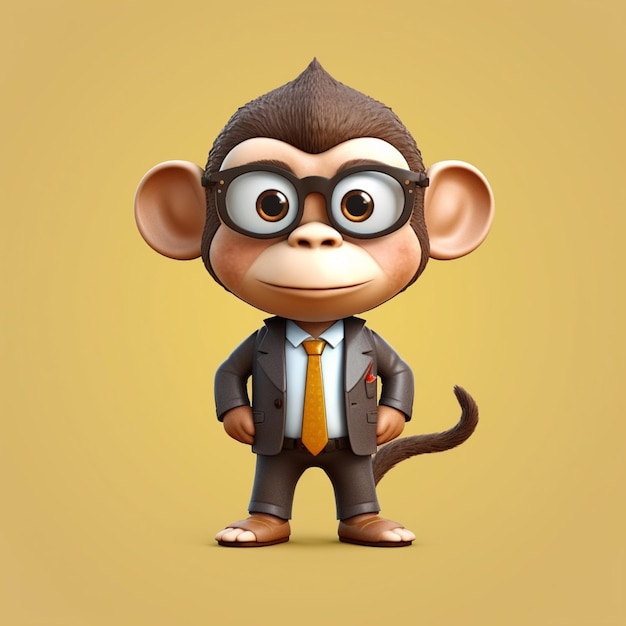 Photo cartoon monkey in a suit and tie with glasses on generative ai