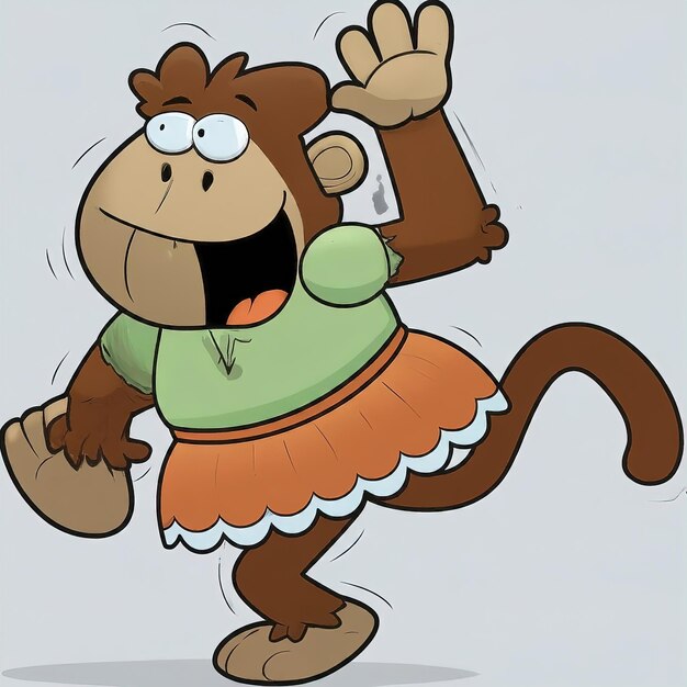 Photo cartoon monkey waving hands on white background