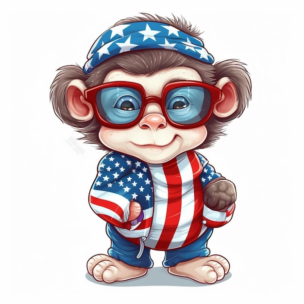 Cartoon monkey with american flag outfit and sunglasses generative ai