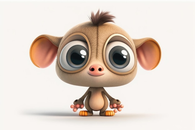 A cartoon monkey with big eyes is sitting on a white background.