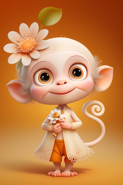 A cartoon monkey with a flower on her head