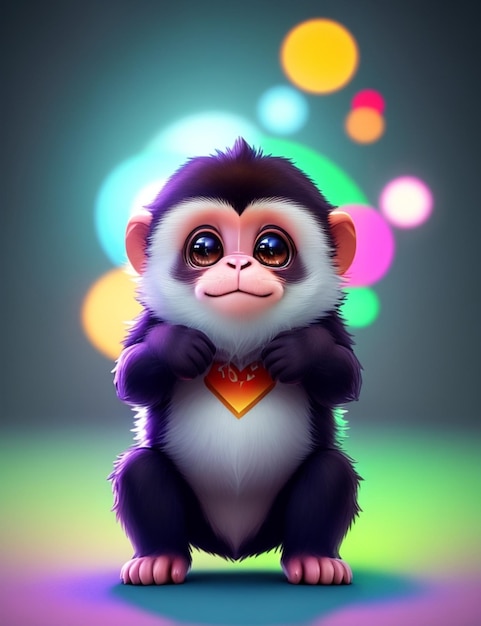 A cartoon of a monkey with a heart on his chest.