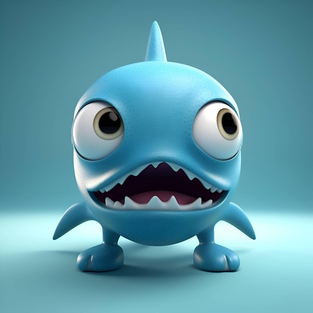 Cartoon monster on blue background 3d render illustration square image