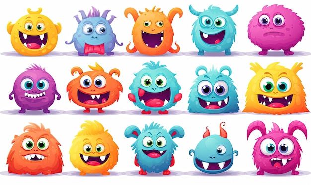 cartoon monster cartoons with different expressions and colors in the style of colorfully abstracte