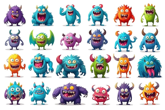 Photo cartoon monster characters seamless pattern vector repeated background