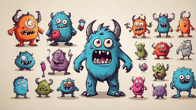 Cartoon monster doodle design template