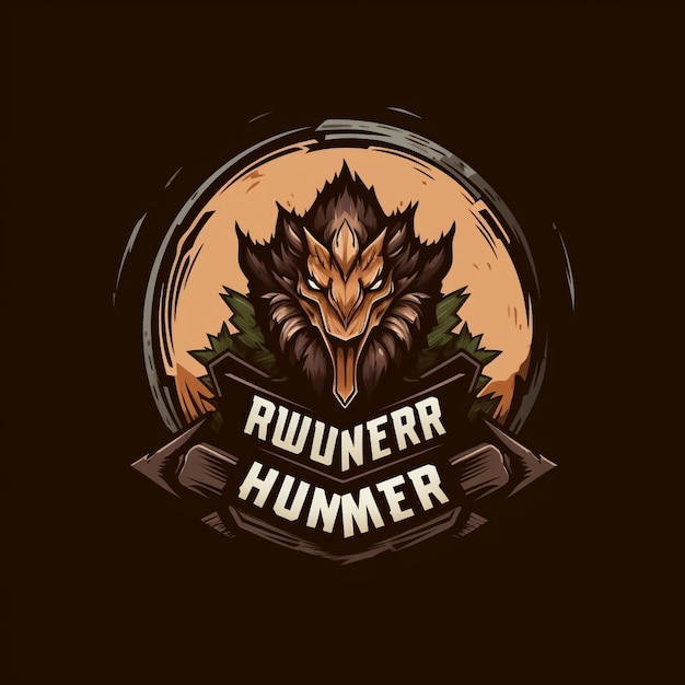 Cartoon monster hunter logo for a gaming brand