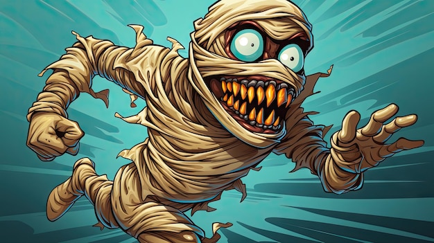 Cartoon monster rennende mummie die uit de grond komt Vector clip art illustratie