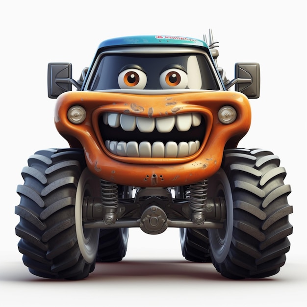 cartoon monster truck with big tires and a big smile generative ai
