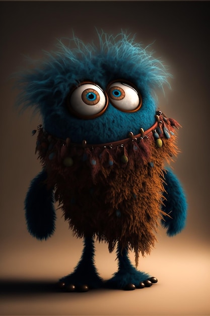 A cartoon monster with big eyes and a big blue eye.