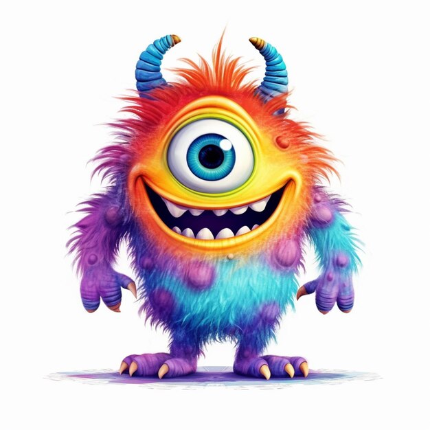 cartoon monster with colorful hair and horns generative ai