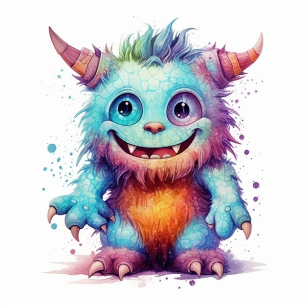 A cartoon monster with horns and a colorful face generative ai