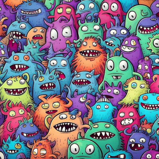 a cartoon of a monster with many eyes and the word monster.