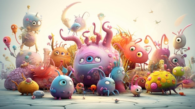 A cartoon of monsters and a bunch of other monsters