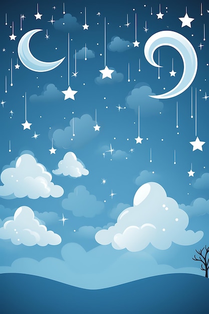 Photo cartoon moon and star in night sky