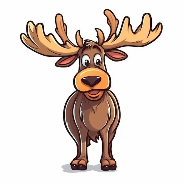 Photo cartoon moose with big horns and big eyes generative ai