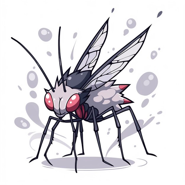 Photo cartoon mosquito with red eyes and long legs standing on a white surface generative ai