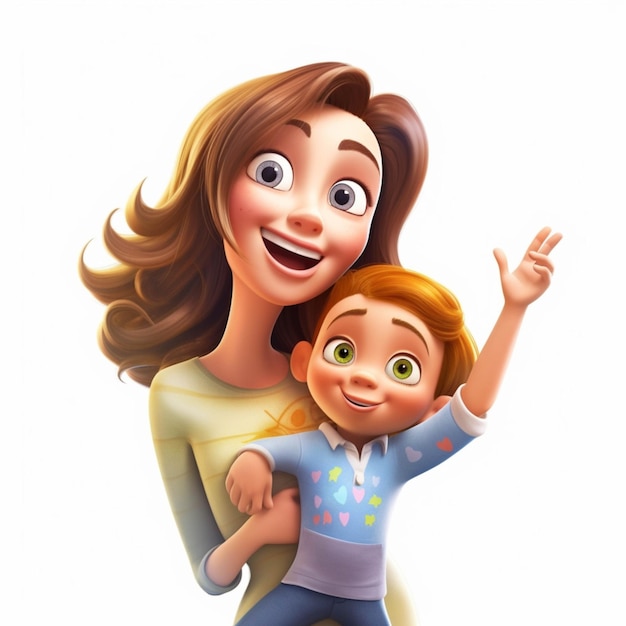 Cartoon mother and son are posing for a picture together generative ai