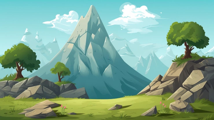 Foto cartoon mountain scenery game asset