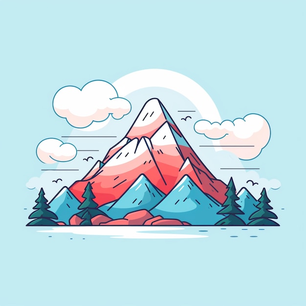 Photo a cartoon mountain with trees and clouds in the background generative ai