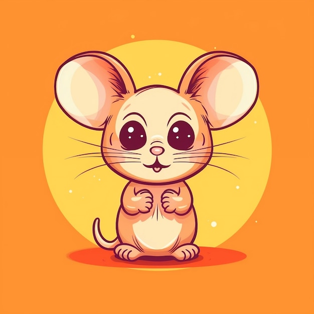 오렌지 배경 귀여운 생성 AI에 만화 마우스 캐릭터