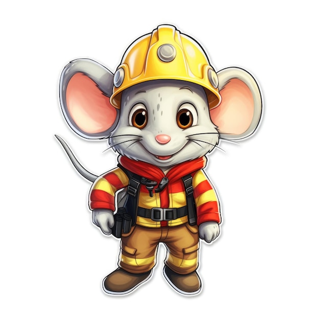 A cartoon mouse dressed as a fireman