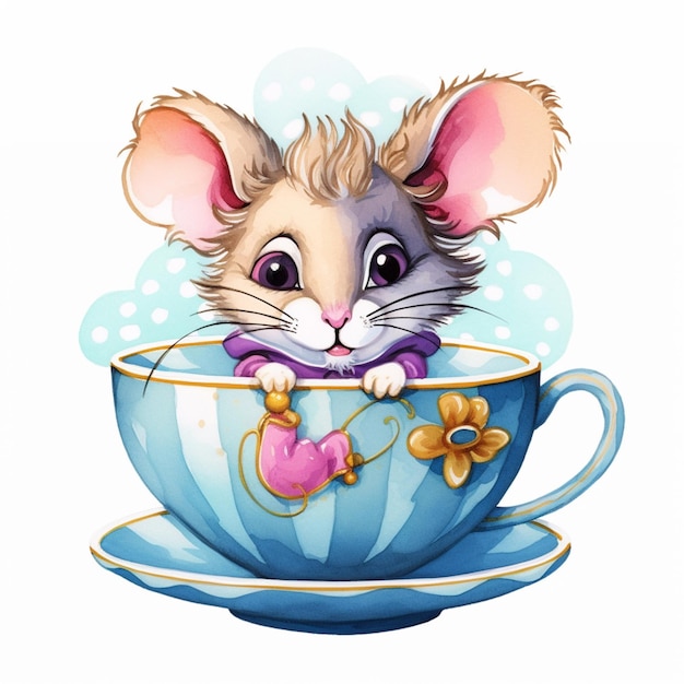 cartoon mouse in a teacup with a heart generative ai