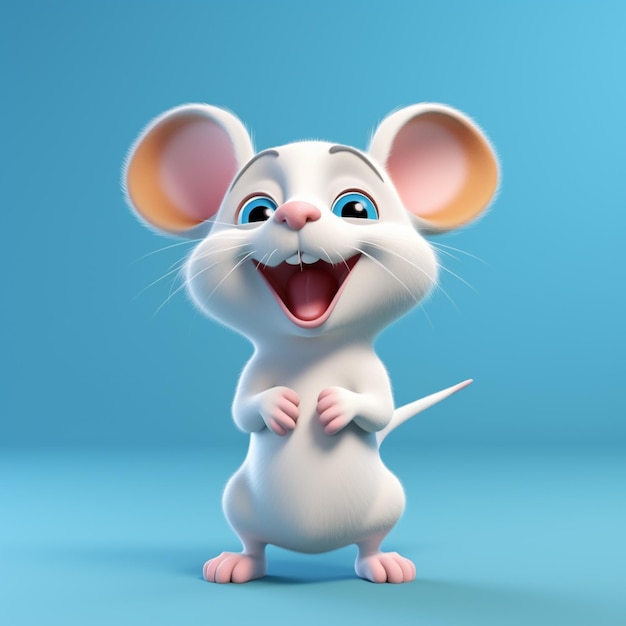 Мышь из мультфильма с большими ушами и большими глазами, стоящая на ногах.