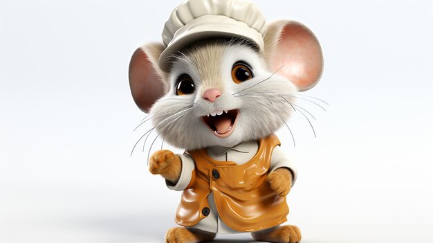 Cartoon mouse with chef hat on white background