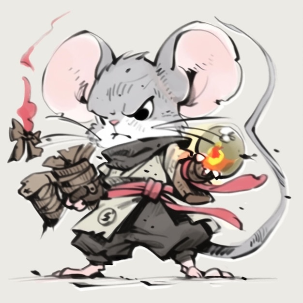 Photo cartoon mouse with a gun and a hat on generative ai