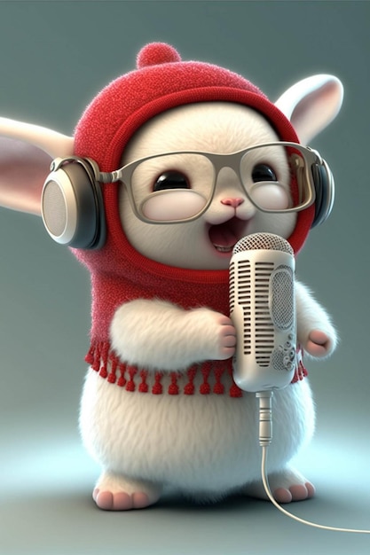 Photo cartoon mouse with headphones and a microphone generative ai