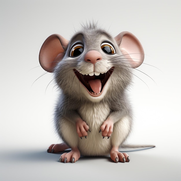 Photo cartoon mouse with open mouth sitting on a white surface generative ai