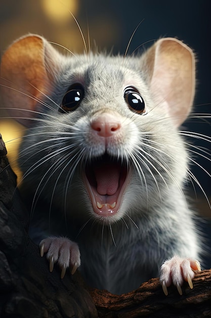 a cartoon mouse with scary expression