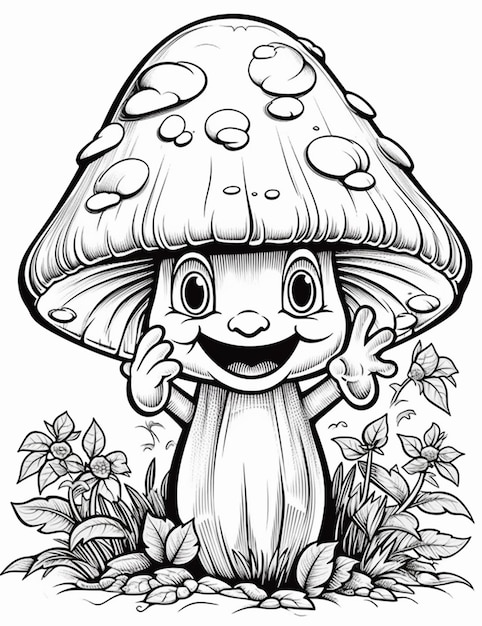 Foto un fungo dei cartoni animati con un grande sorriso sulla faccia generativo ai