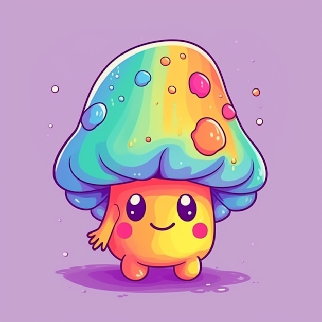 a cartoon mushroom with a blue hat and a pink nose generative ai