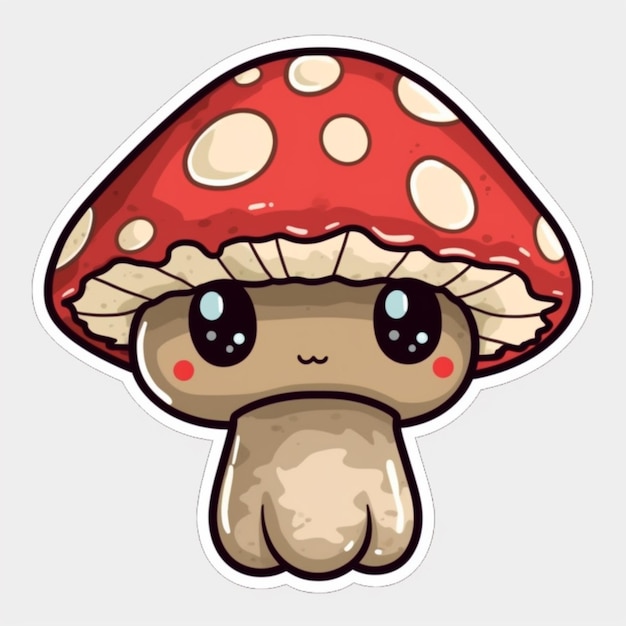 A cartoon mushroom with a cute face.