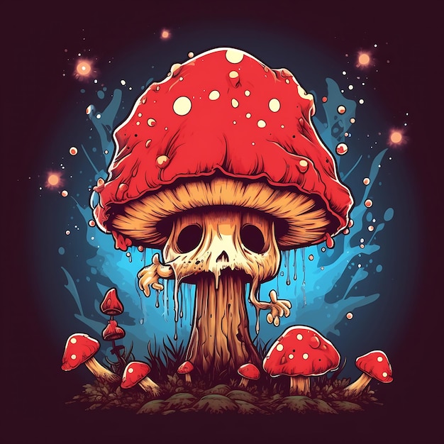 A cartoon of a mushroom with a red hat and a red hat.
