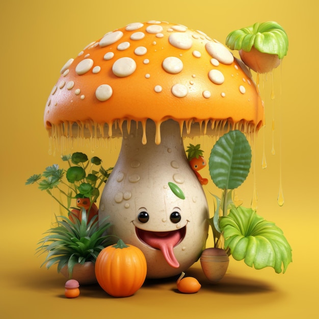 a cartoon mushroom with a tongue sticking out of it