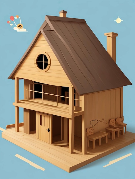 Cartoon music wooden house