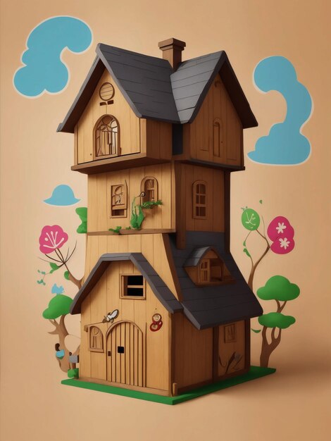 Cartoon music wooden house